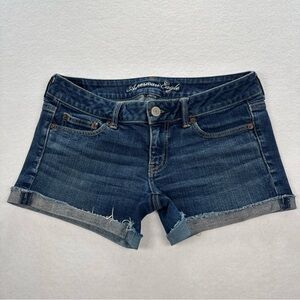 Y2K American Eagle Low Rise Jean Shorts Womens 8 Cut Off Cuffed Shortie EUC
